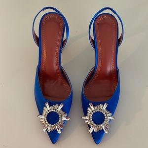Blue Rhinestone Embellishment Heeled Slingback Pumps